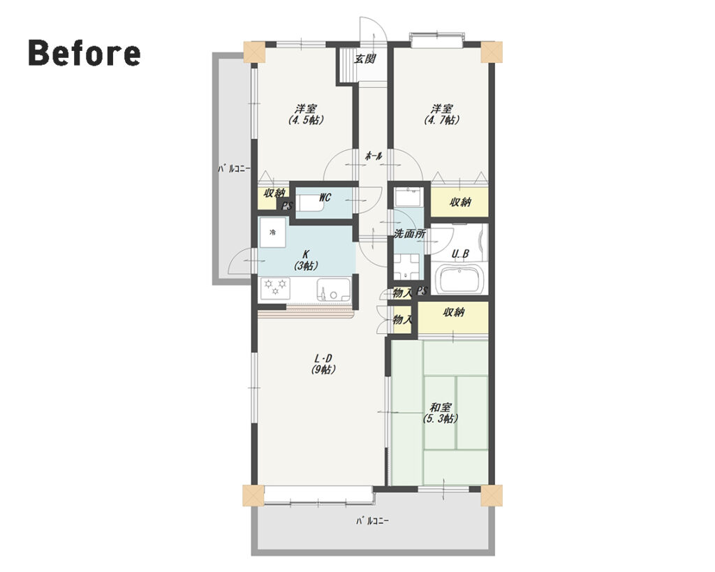 リフォームで間取り変更したマンションの間取り図実例