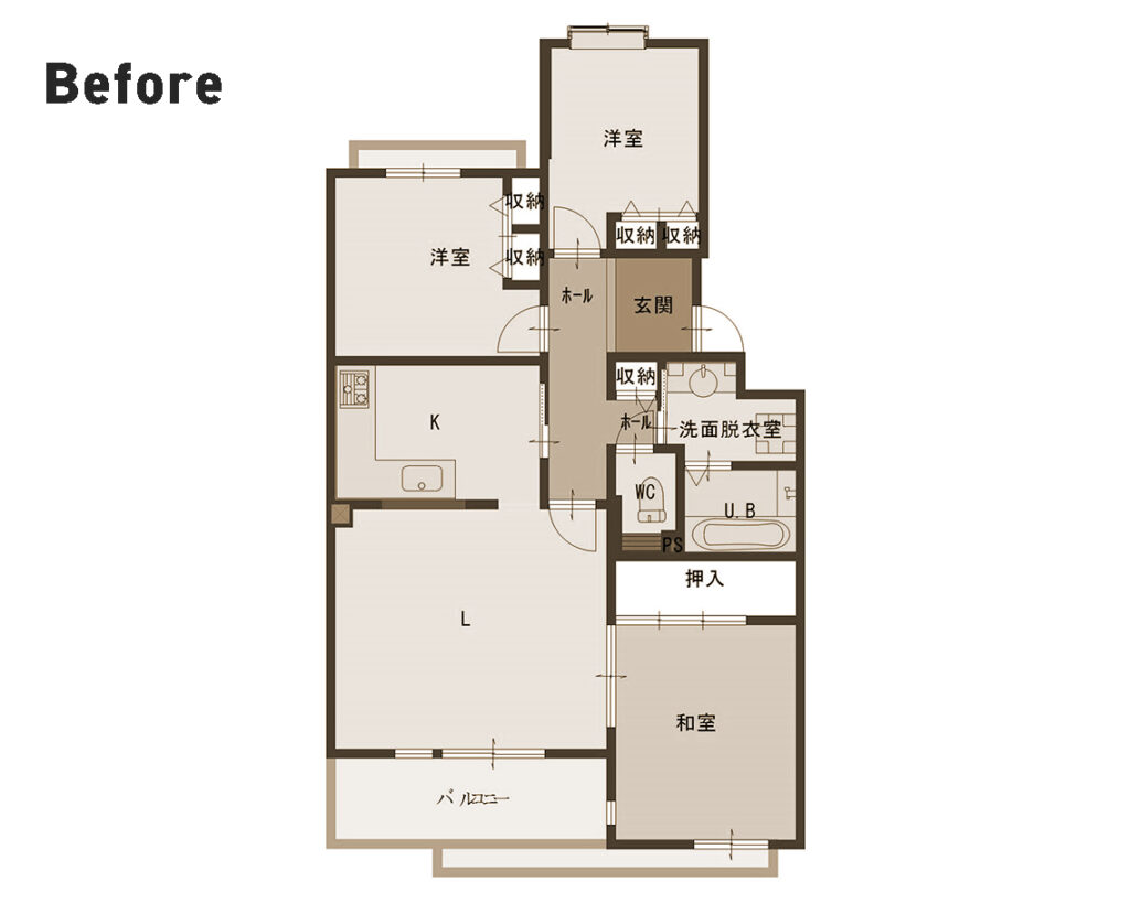 リフォームで間取り変更したマンションの間取り図