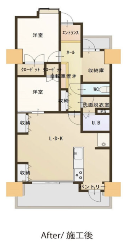 リフォームで間取り変更したマンションの間取り図