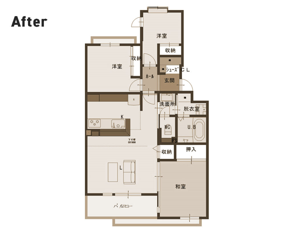 リフォームで間取り変更したマンションの間取り図