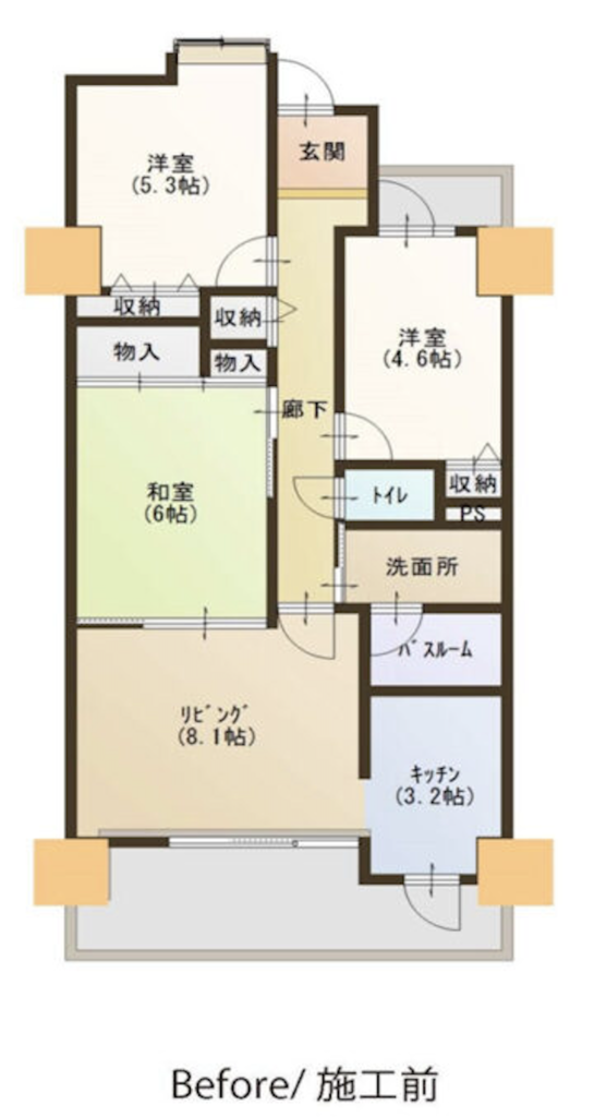 リフォームで間取り変更したマンションの間取り図