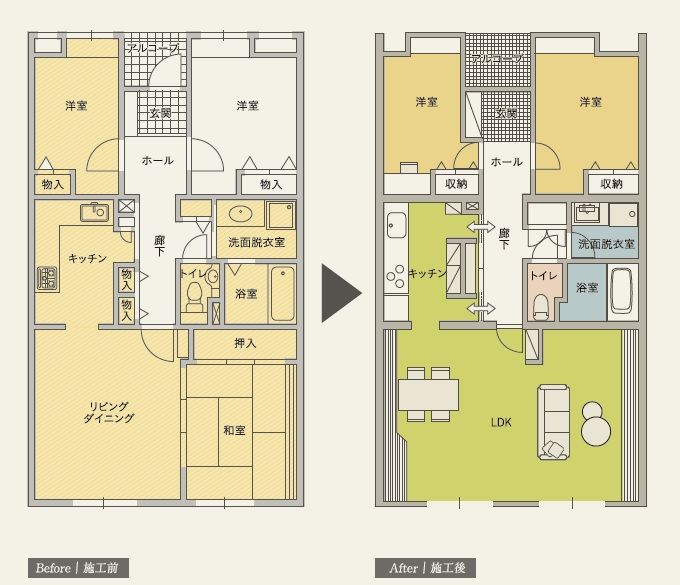 マンションの和室リフォームの間取り図事例